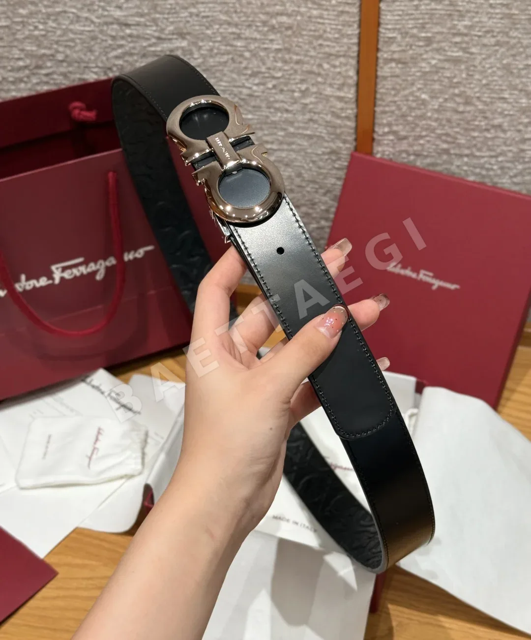페레가모 간치니 버클 양면 가죽 벨트 상세 이미지 4