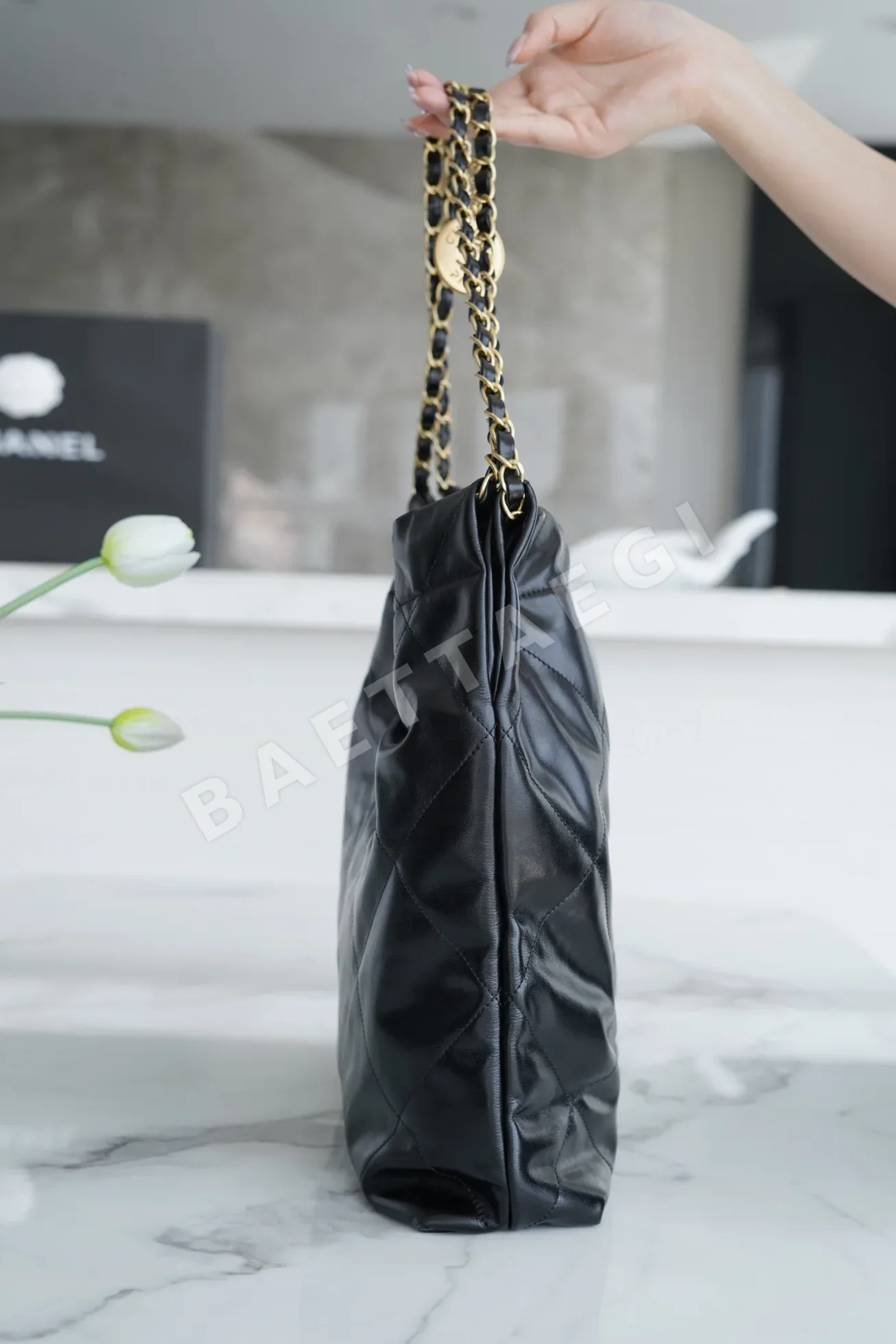 샤넬 블랙 소가죽 더블 체인 핸드백 상세 이미지 6