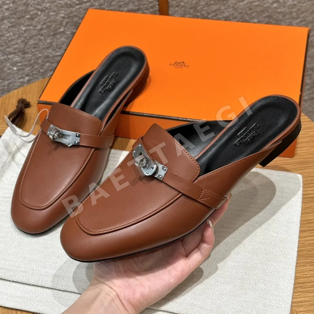 에르메스 이즈 뮬 샌들 Saddle Red Goatskin 실버 하드웨어 상세 이미지 3