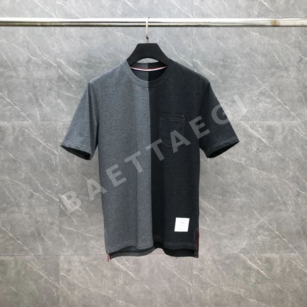 톰브라운 투톤 컬러 코튼 반팔 티셔츠 50487