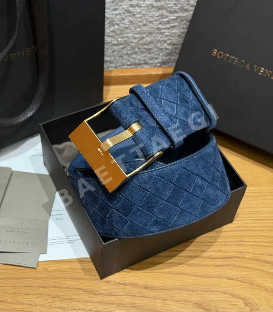보테가베네타 인트레치아토 스웨이드 벨트 60mm 175117