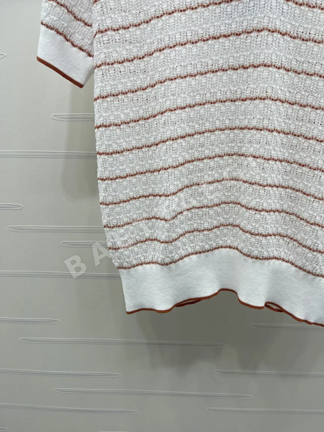 샤넬 카라 블록 스트라이프 반팔 니트 탑 상세 이미지 5
