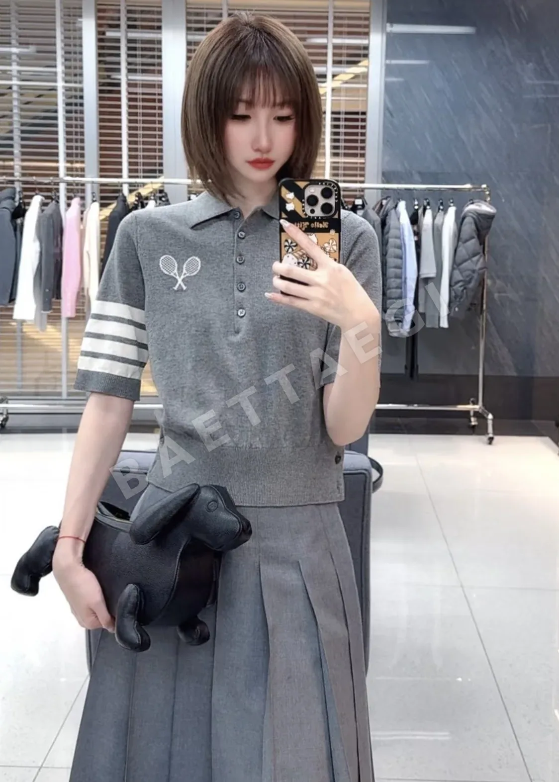 톰브라운 테니스 라켓 자수 반팔 티셔츠 상세 이미지 7