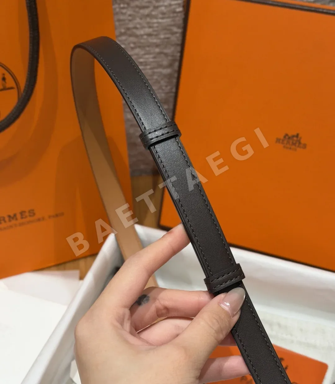 에르메스 켈리 팔라듐 버클 헌터 가죽 벨트 상세 이미지 8