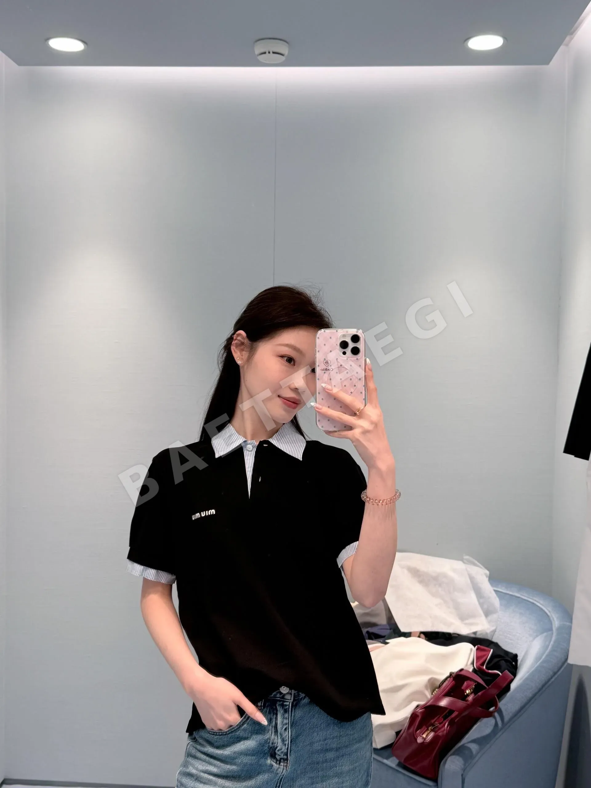 미우미우 컬러블록 카라 반팔 티셔츠 상세 이미지 6