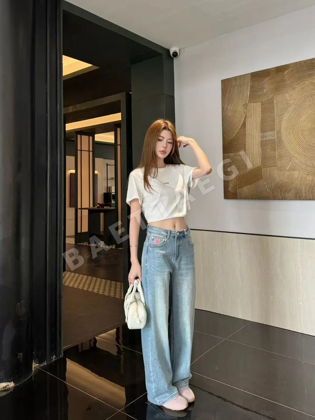 샤넬 크루넥 코튼 반팔 티셔츠