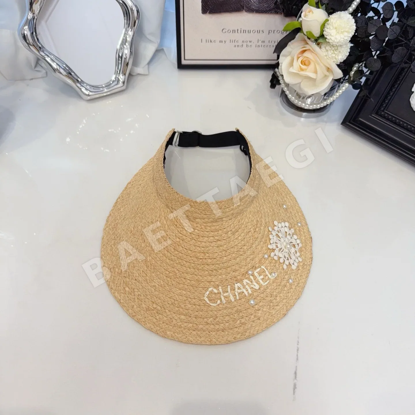 샤넬 라피아 레이스 선바이저 모자 82422