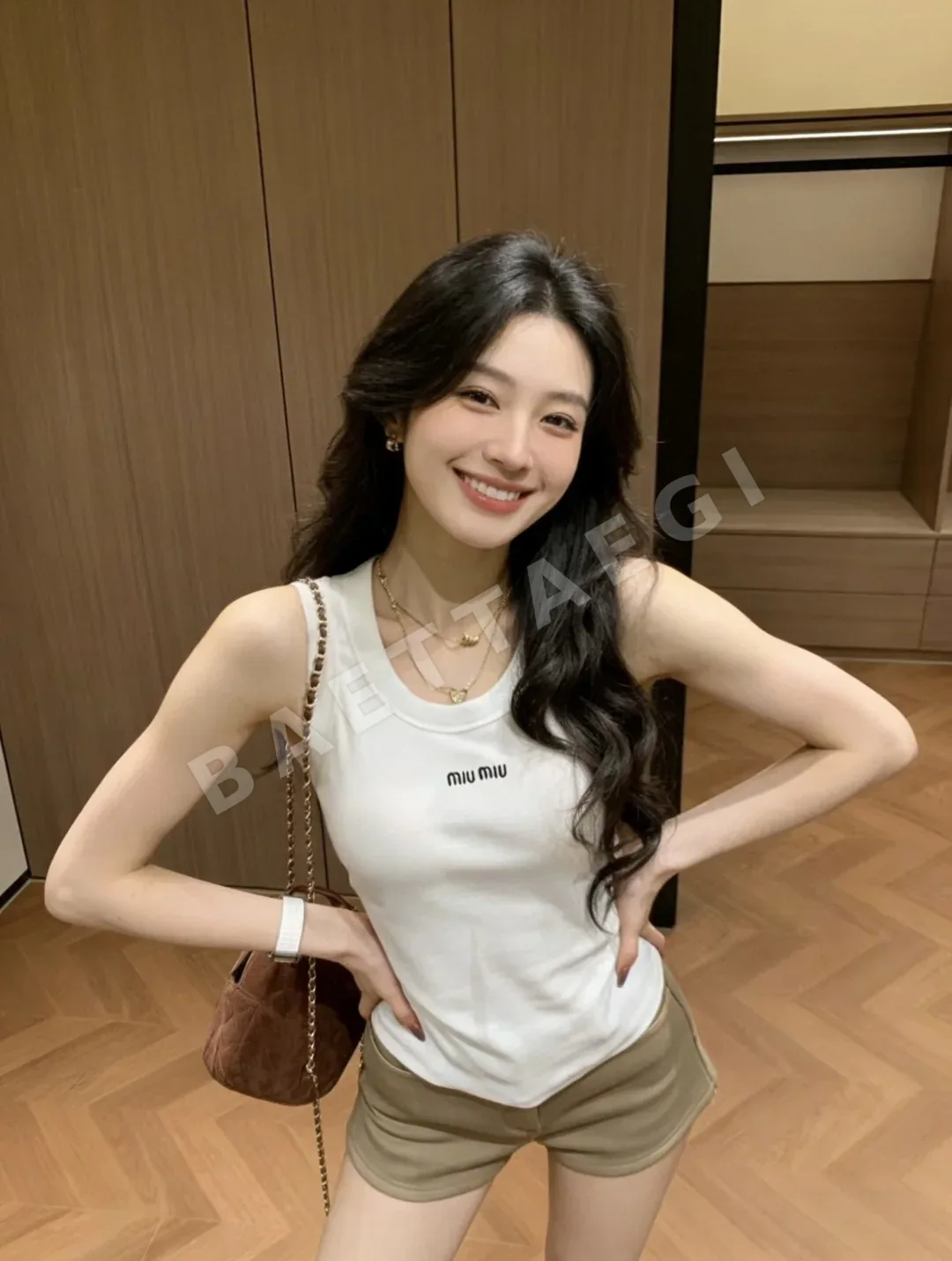 미우미우 클래식 로고 자수 여성 반팔 티셔츠 상세 이미지 8