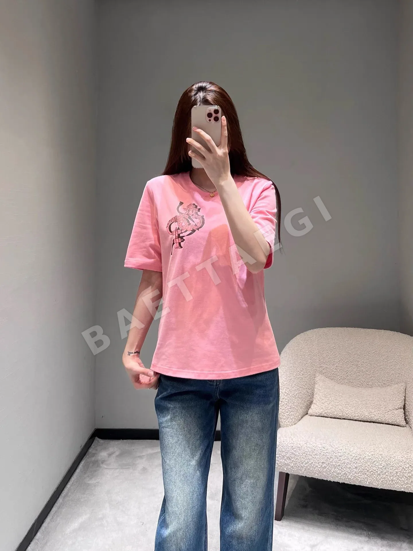 에르메스 프린트 크루넥 코튼 반팔 티셔츠