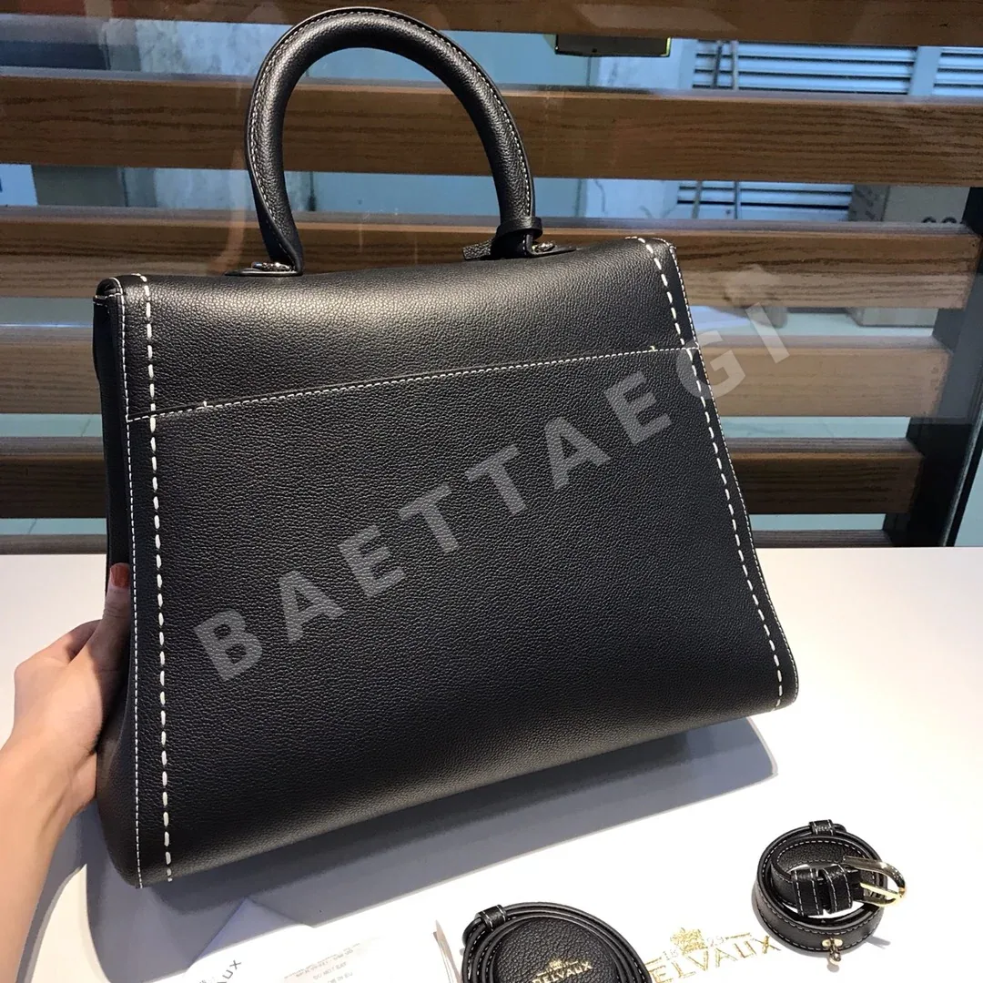 델보 브리앙 왁스 가공 토고 가죽 토트백 37 cm 블랙 상세 이미지 3