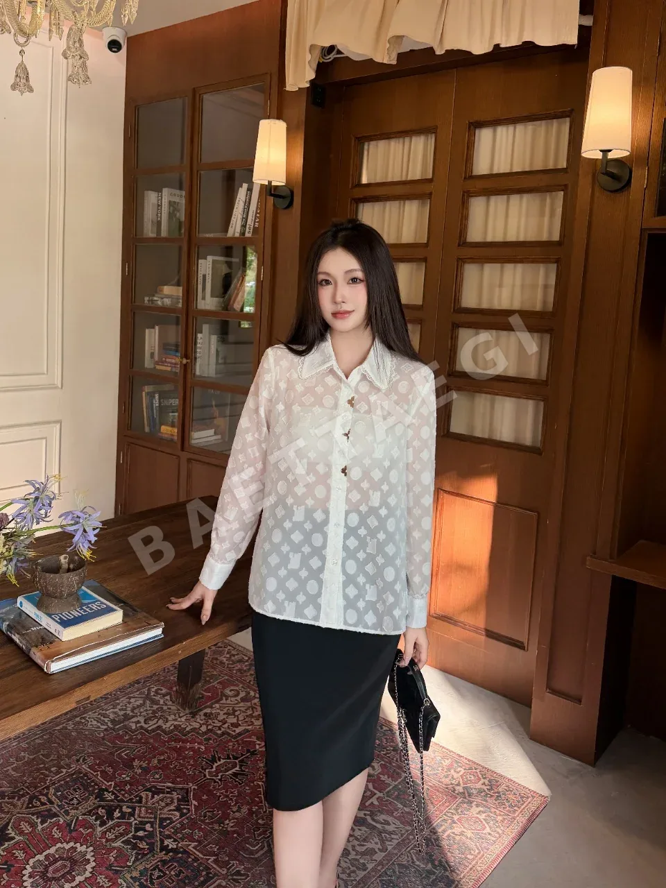 루이비통 레이스 카라 자카드 여성 셔츠 상세 이미지 8