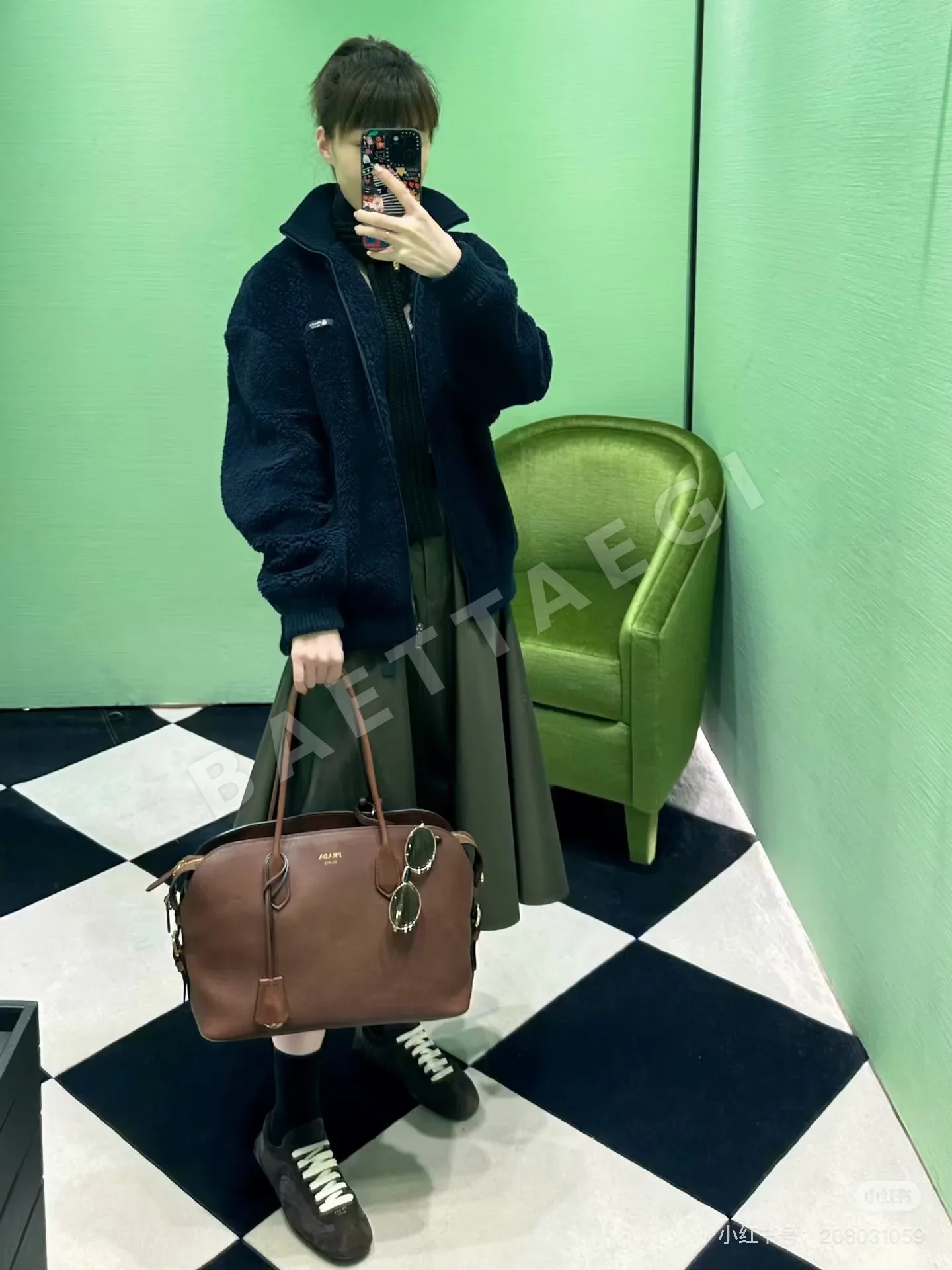 프라다 브라운 벨트 나일론 포켓 스커트 상세 이미지 6