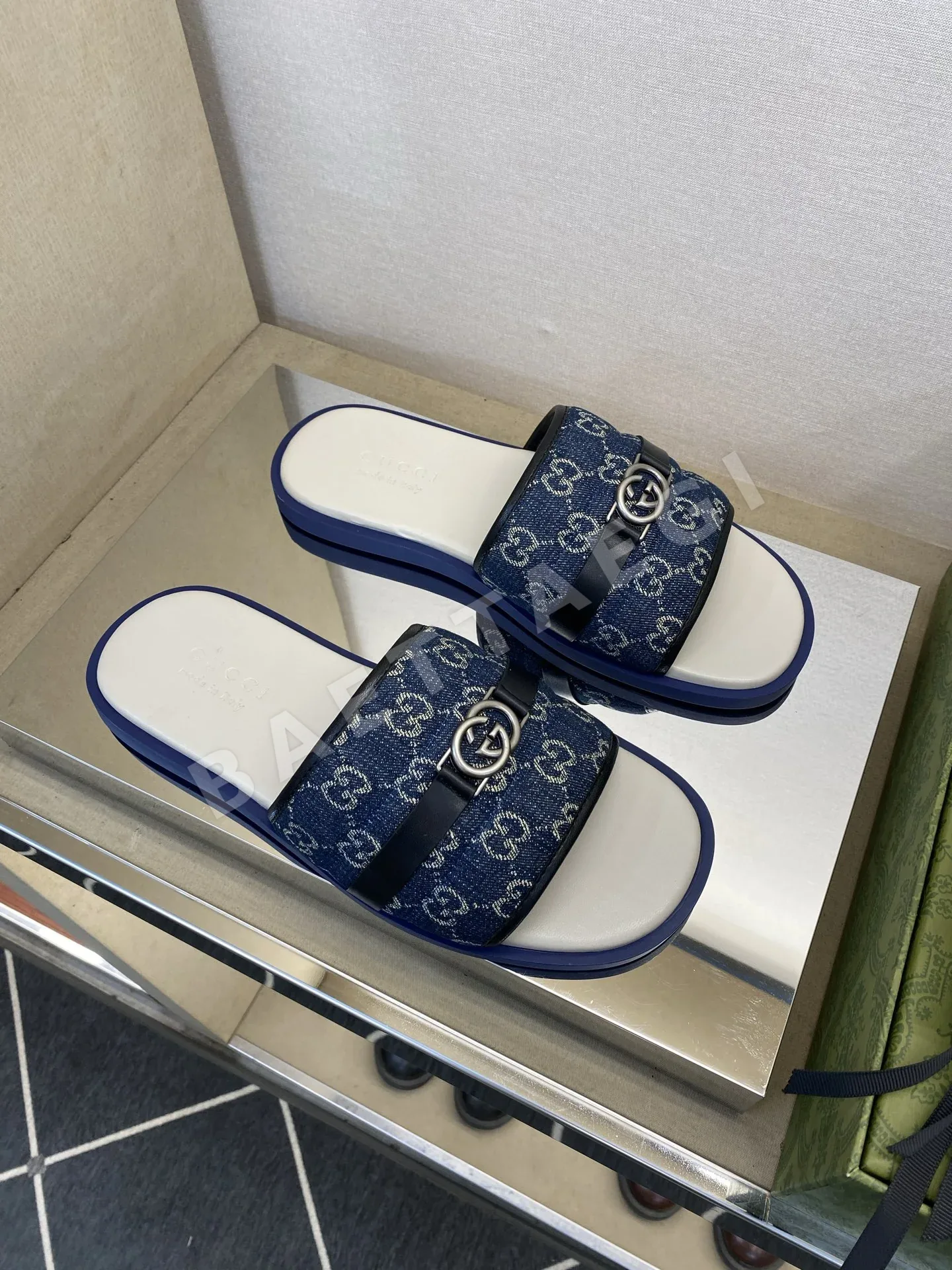 구찌 더블 G 자수 캔버스 남성 슬리퍼 상세 이미지 3