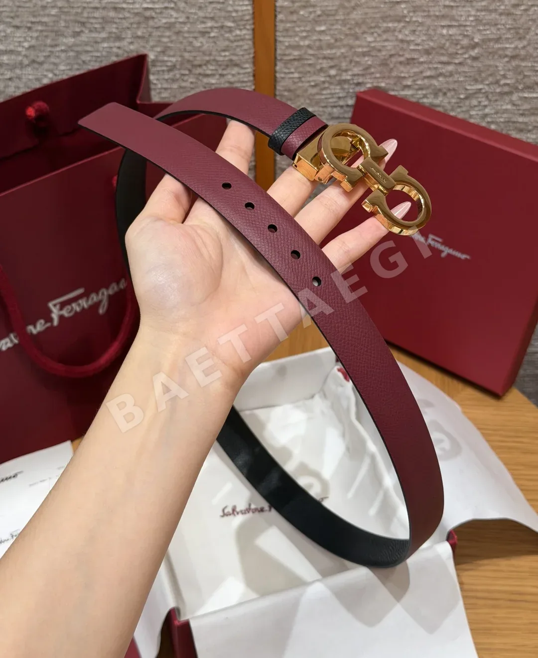 페레가모 간치니 슬림 가죽 벨트 상세 이미지 5