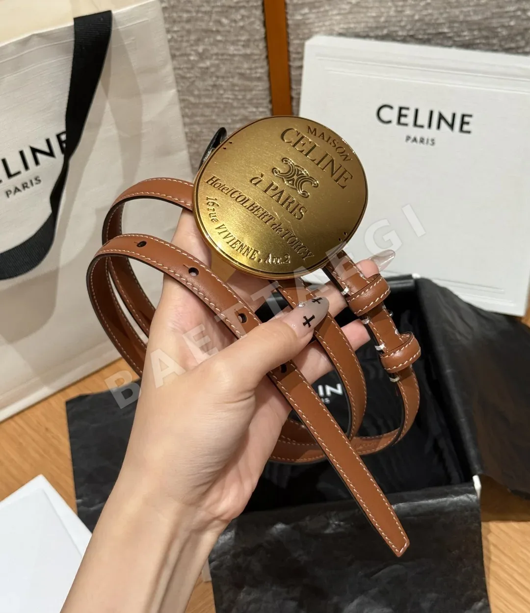 셀린느 라펠 버클 13mm 가죽 벨트 상세 이미지 2