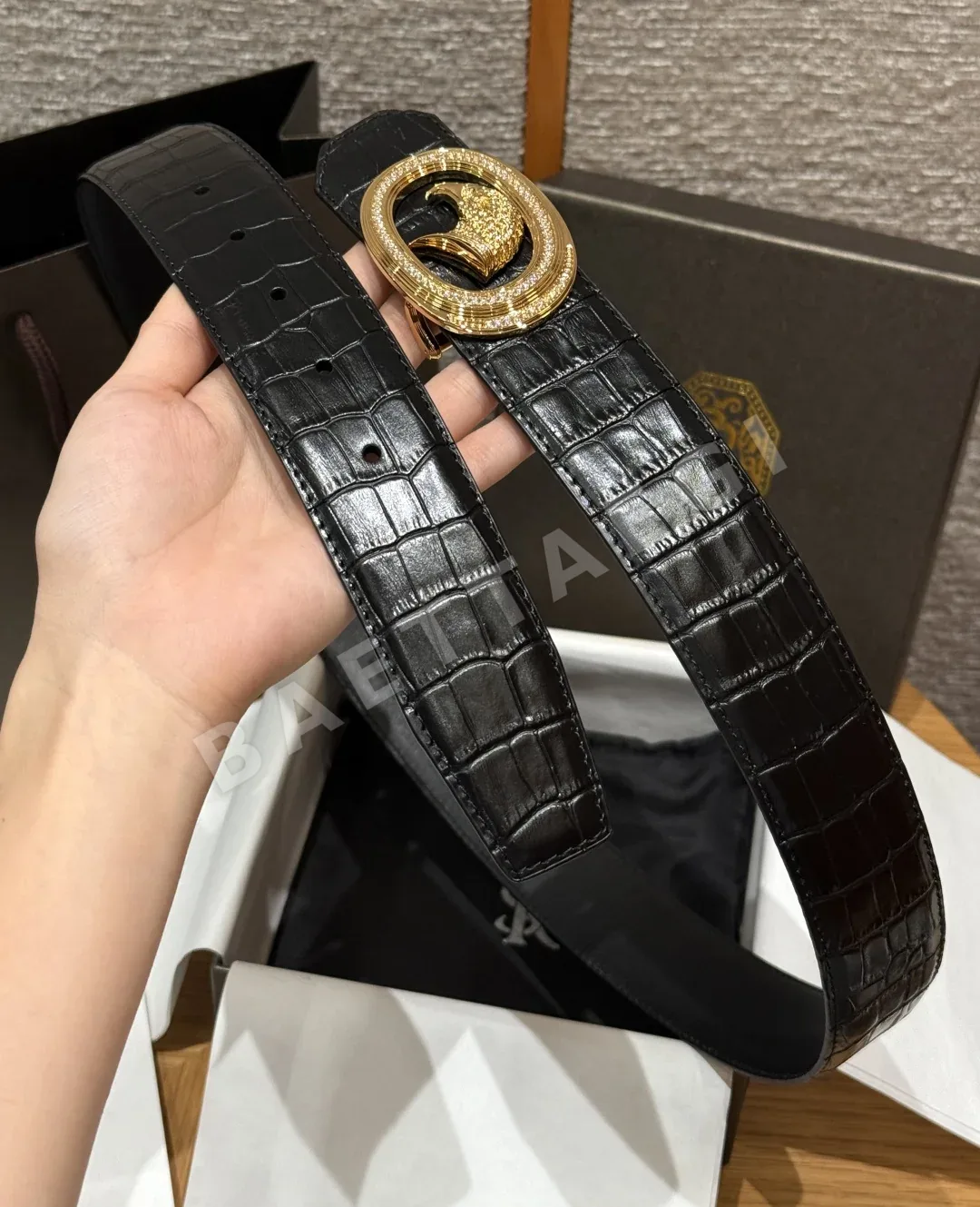 스테파노리치 악어 무늬 소가죽 벨트 상세 이미지 5