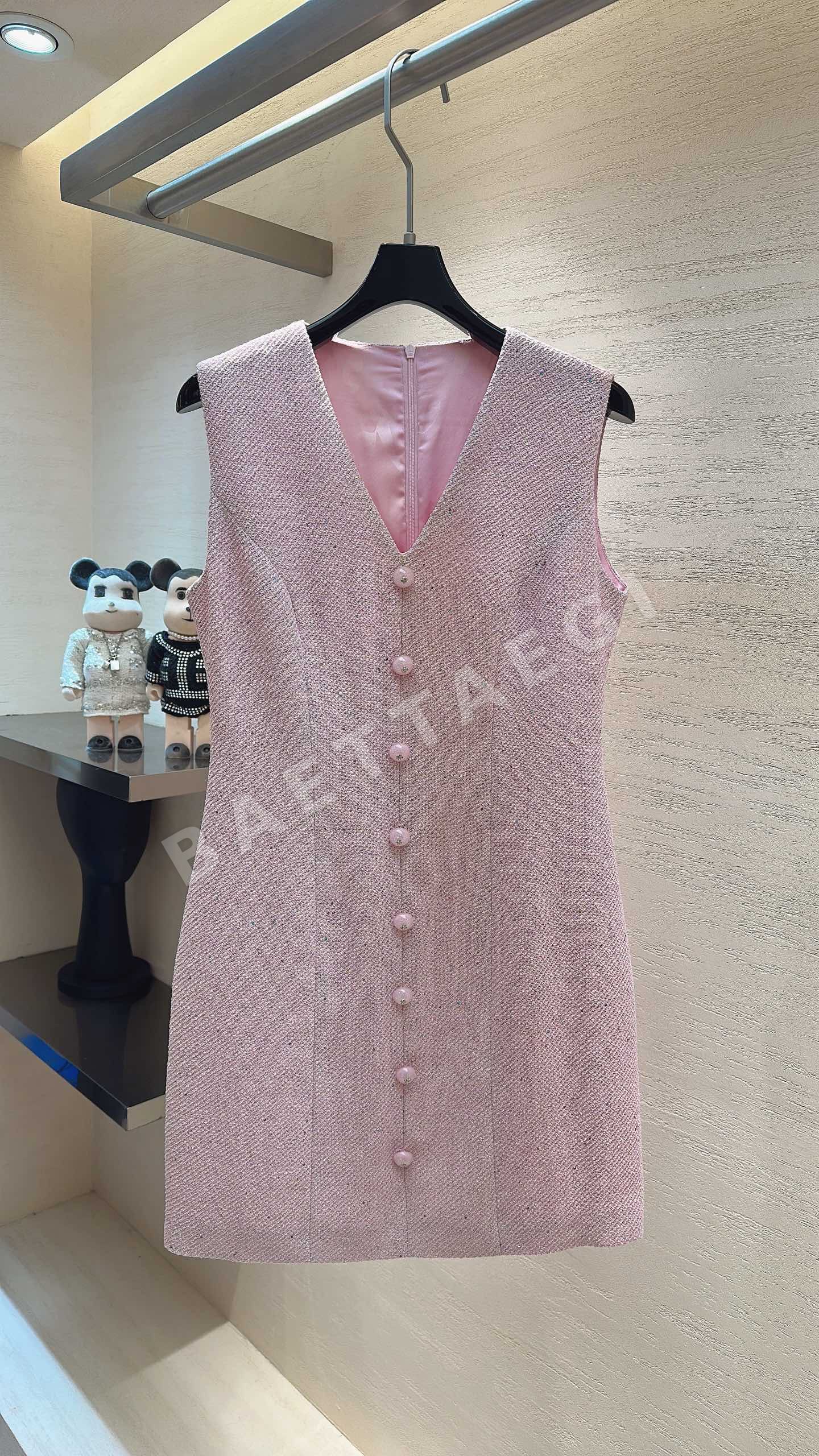 샤넬 핑크 트위드 여성 원피스 103992