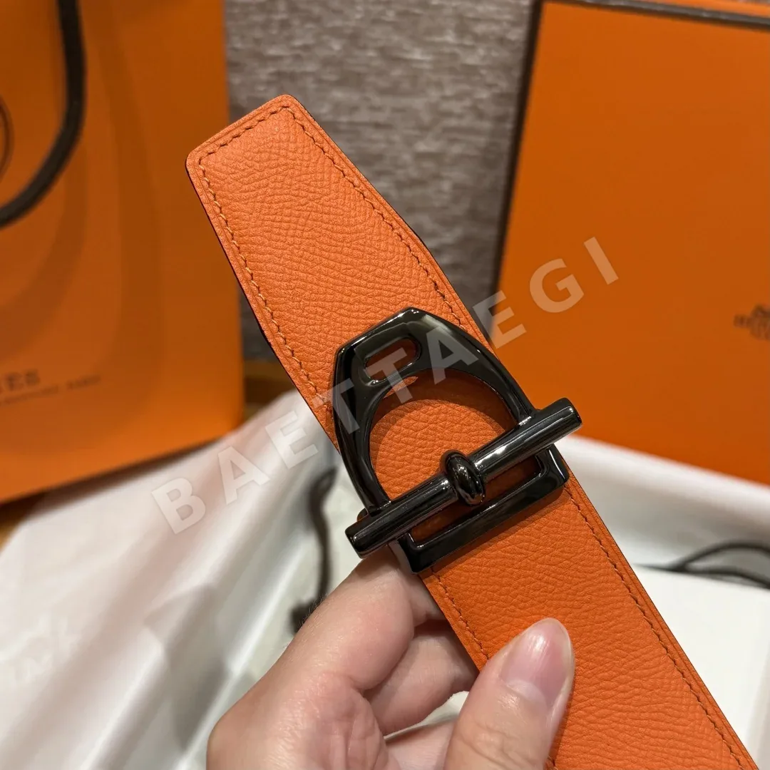 에르메스 앱송 가죽 양면 남성용 금속 버클 벨트 상세 이미지 6