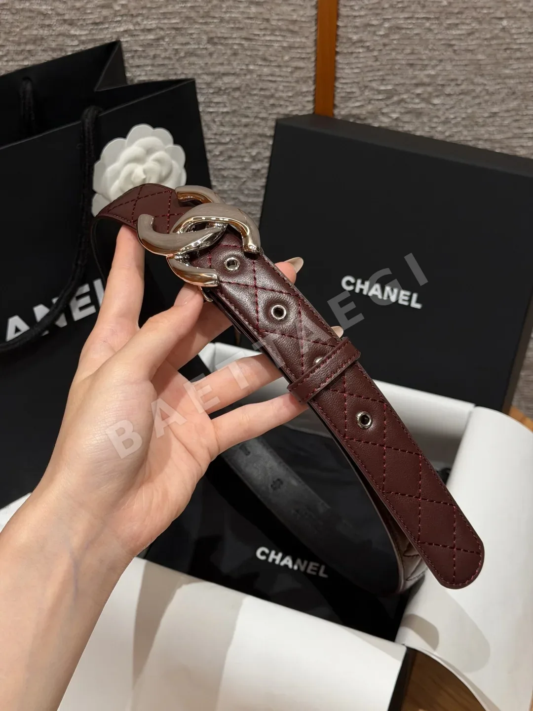 샤넬 키르티드 송아지가죽 더블 C 버클 벨트 상세 이미지 3