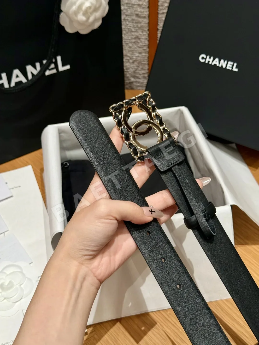 샤넬 클래식 더블 C 골드 버클 소가죽 벨트 상세 이미지 5