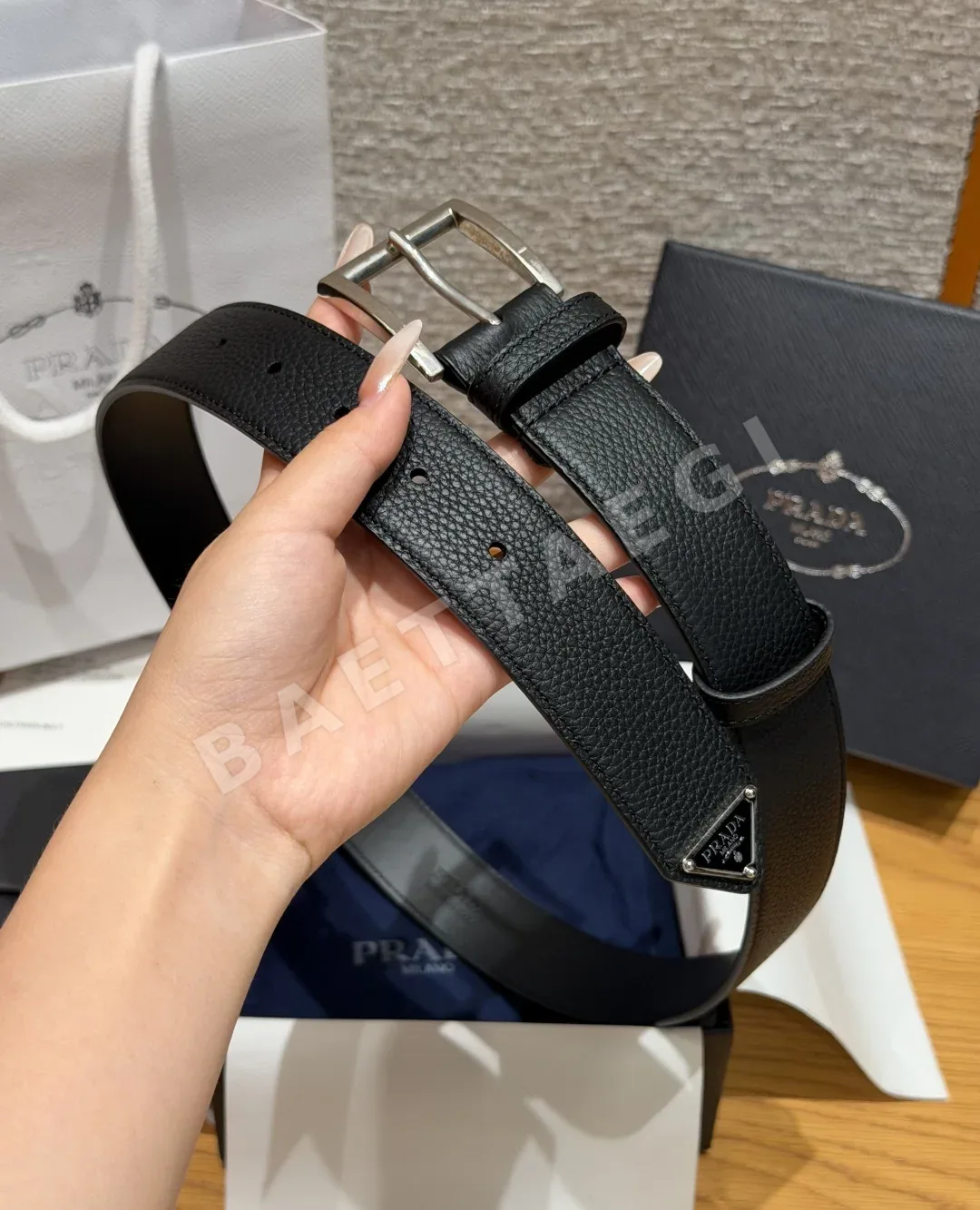 프라다 Pujia 가죽 벨트 33mm 상세 이미지 3