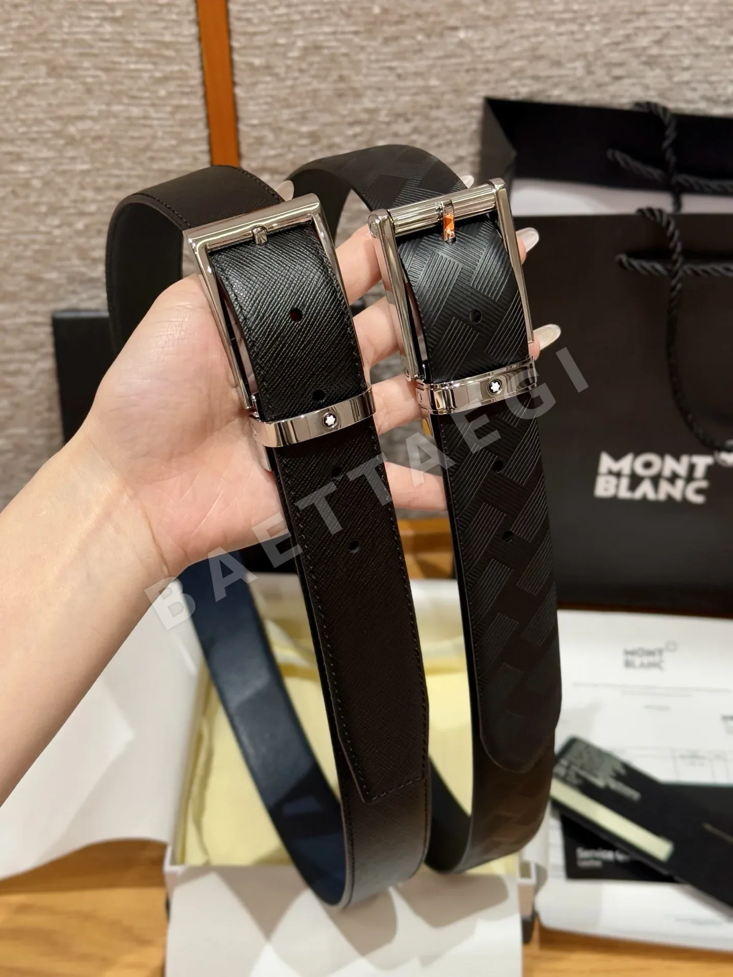 몽블랑 블랙 소가죽 벨트 180378