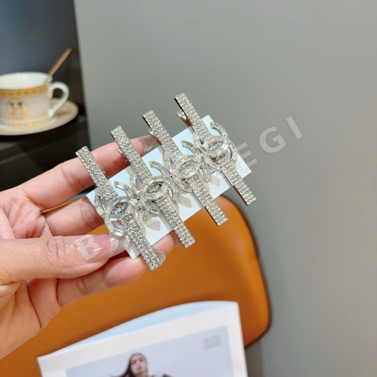 샤넬 메탈 라인스톤 BB클립 헤어악세사리 세트 상세 이미지 8