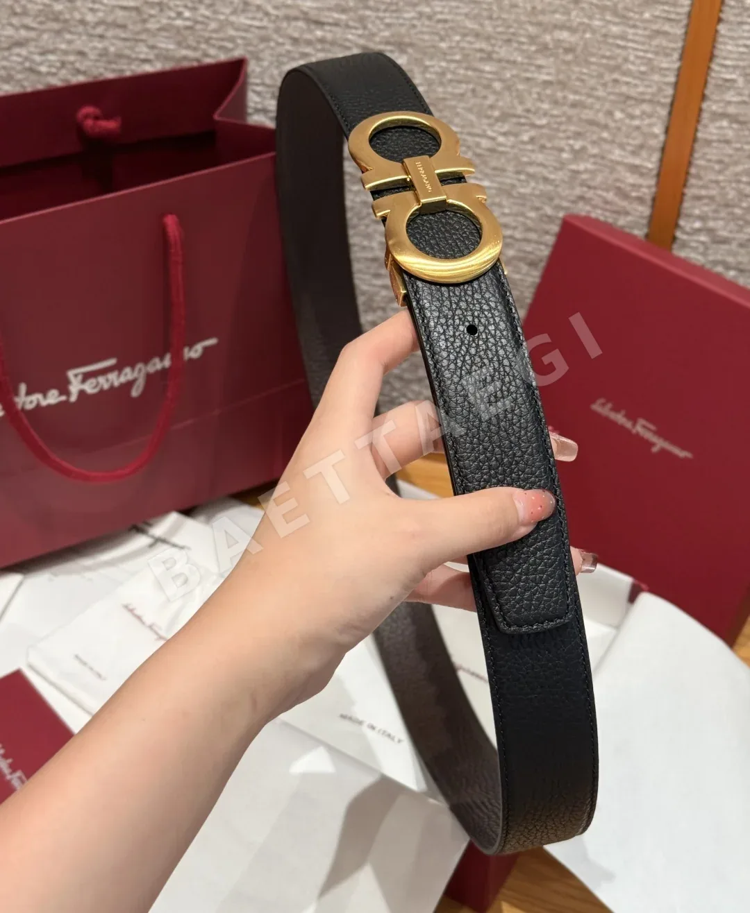 페레가모 간치니 골드 버클 양면 가죽 벨트 상세 이미지 3