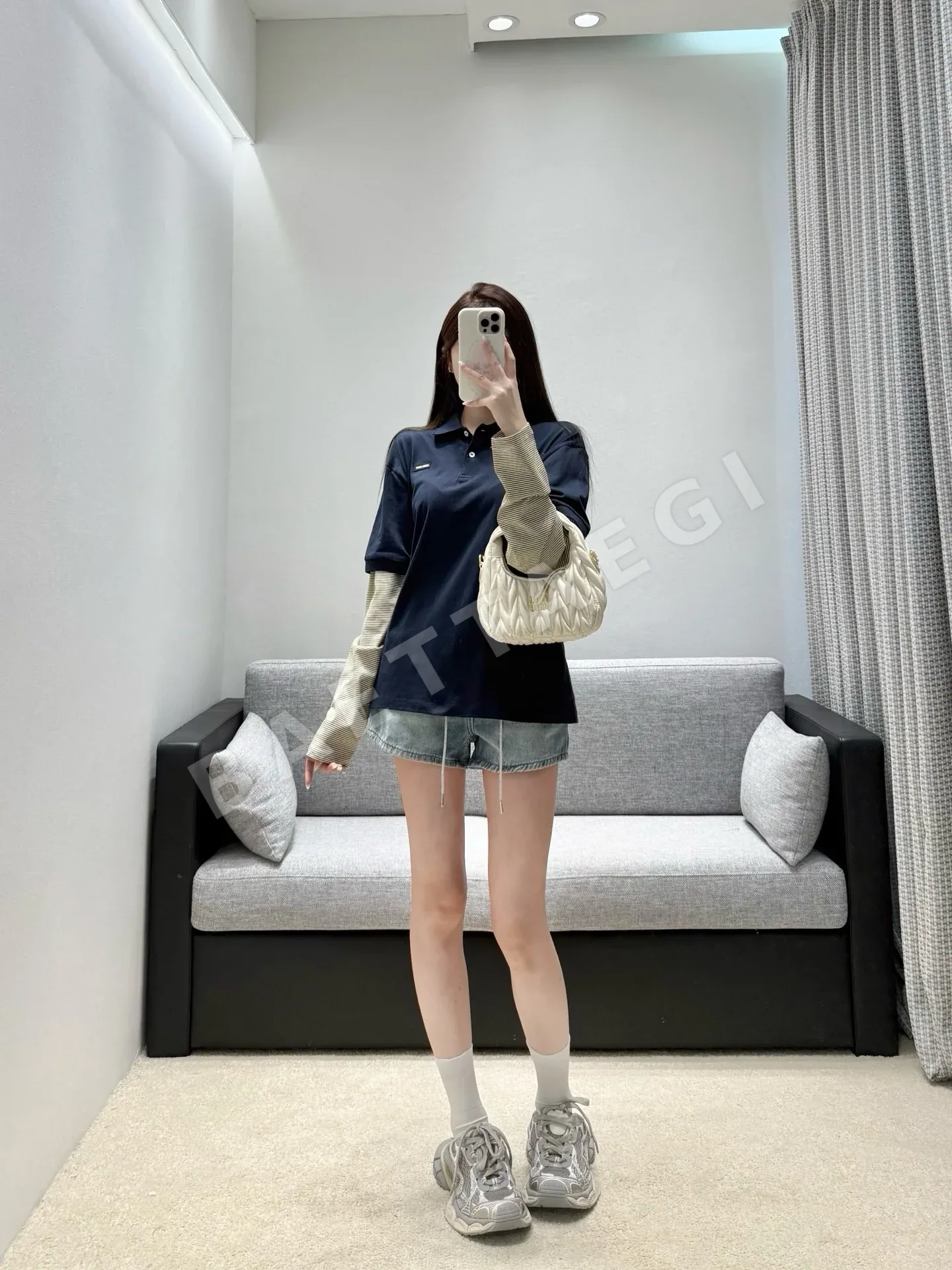 미우미우 네이비 블루 긴팔 투피스 티셔츠 상세 이미지 6