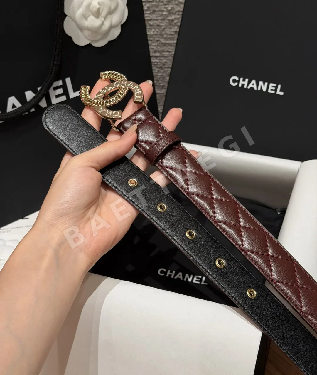 샤넬 더블 C 버클 가죽 벨트 상세 이미지 4