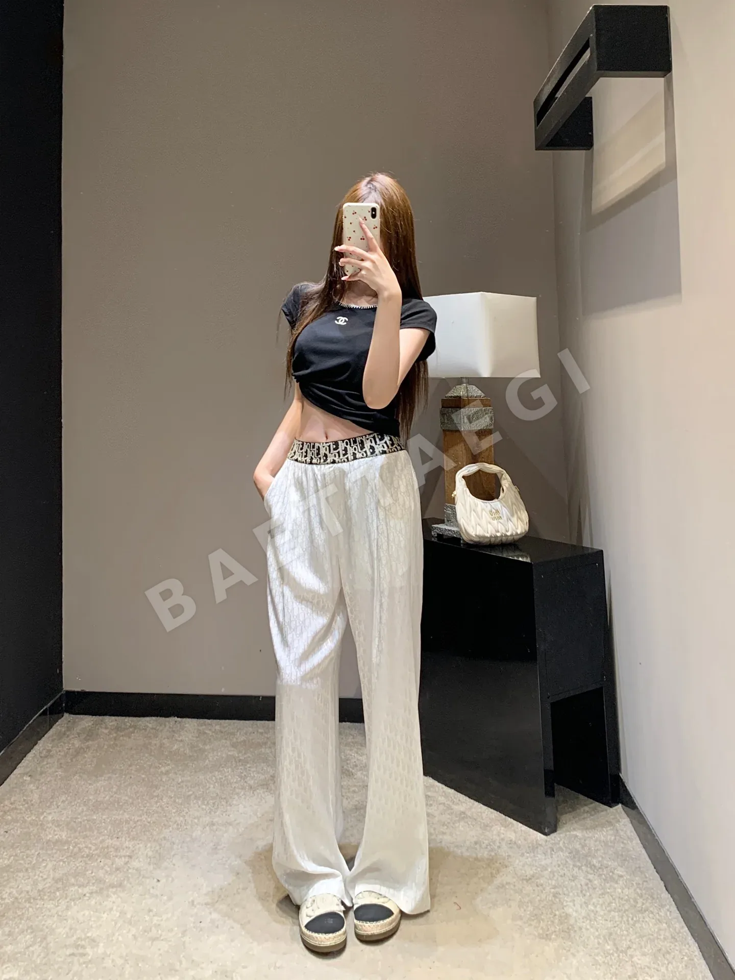 디올 오블리크 모노그램 와이드 레그 여성 바지 상세 이미지 2