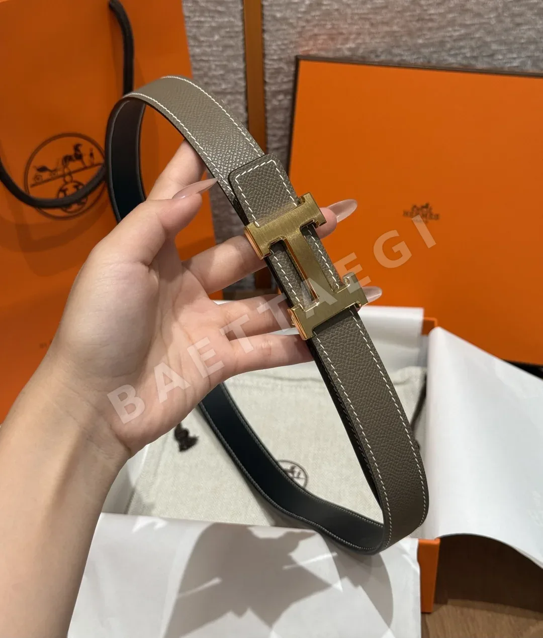 에르메스 H 오 카레 무광 버클 리버시블 가죽 벨트 상세 이미지 3