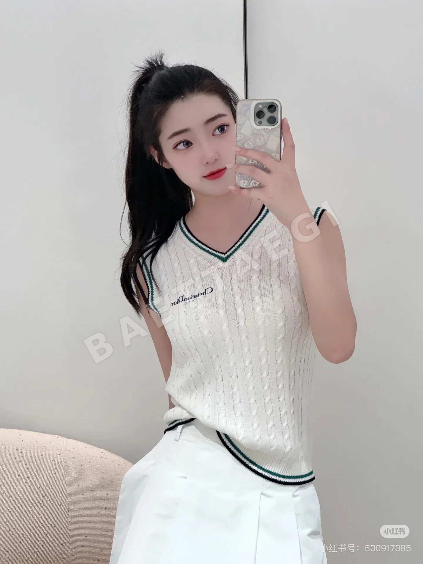 디올 레트로 케이블 V넥 니트 베스트 상세 이미지 2