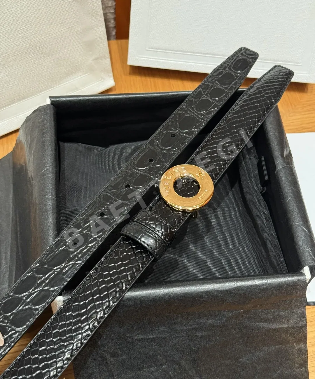 셀린느 DISC 골드 버클 25mm 양면 가죽 벨트 상세 이미지 6