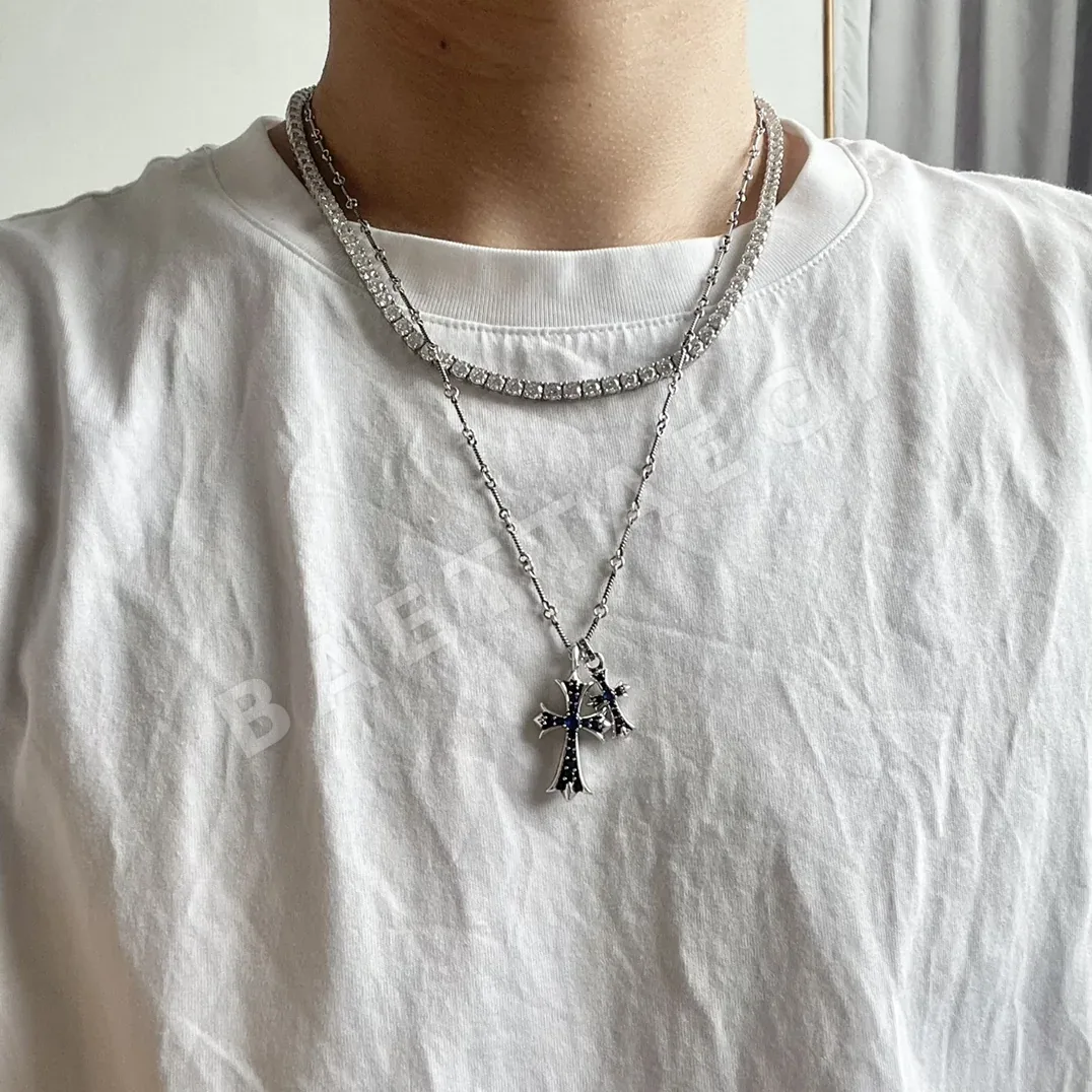 크롬하츠 블루 다이아몬드 장식 크로스 목걸이 상세 이미지 9