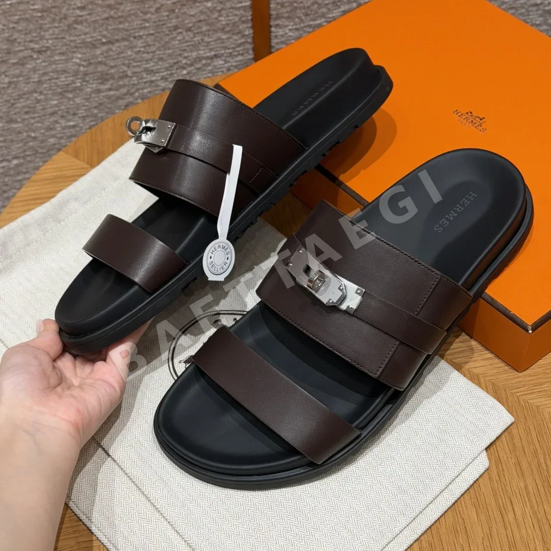 에르메스 잭슨 샌들 에베네 브라운 가죽 실버 버클 상세 이미지 3