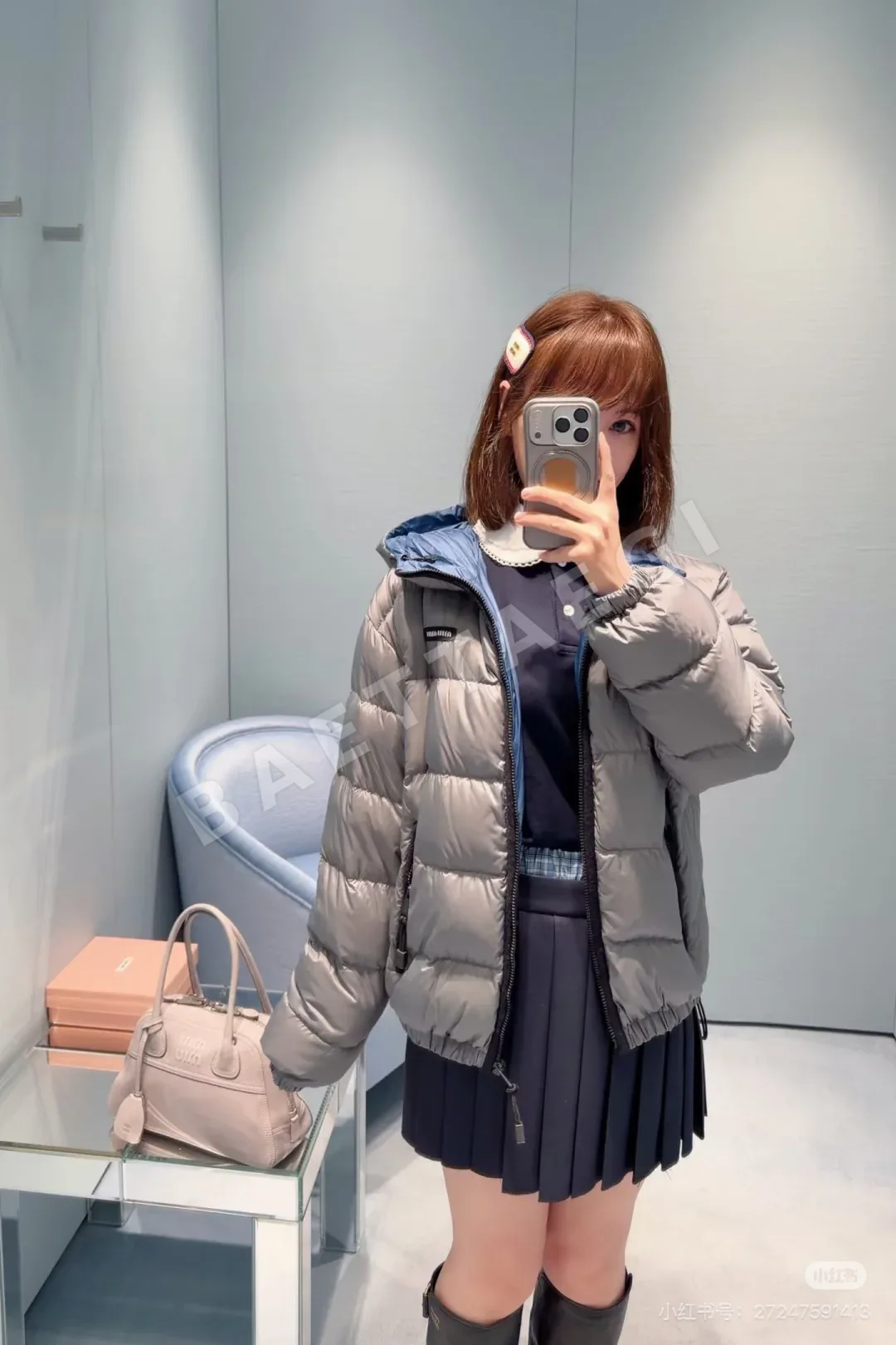 미우미우 후드 숏 패딩 재킷 상세 이미지 4