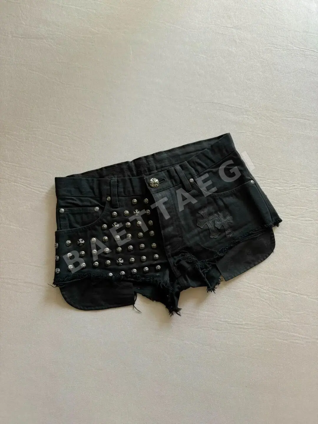 크롬하츠 가죽 데님 반바지 162893