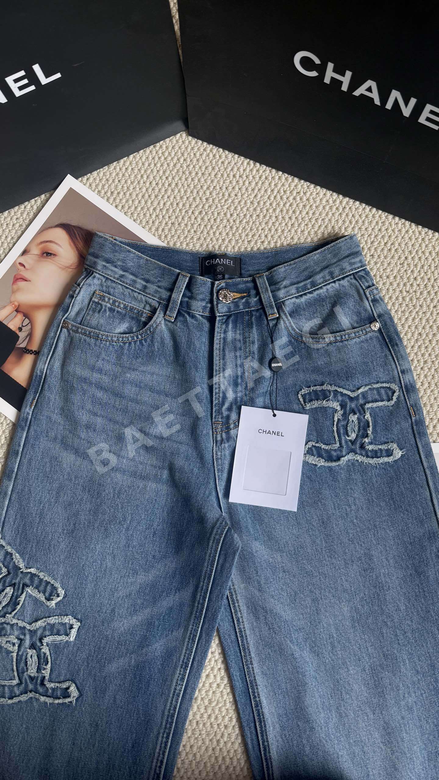샤넬 스트레이트 레그 자수 여성 바지 상세 이미지 8