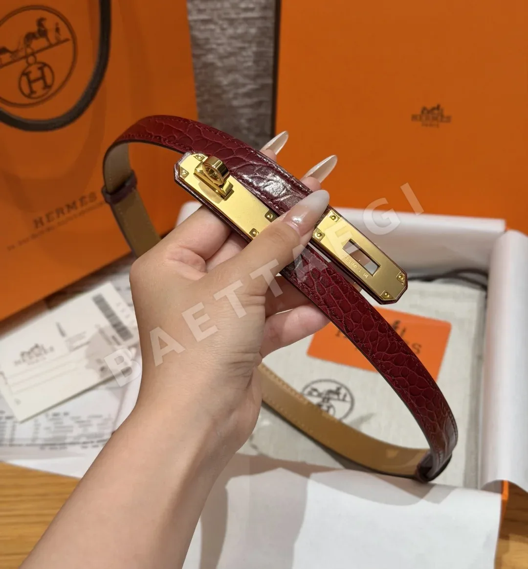 에르메스 켈리 버클 크로커다일 에펨 벨트 18mm 상세 이미지 3