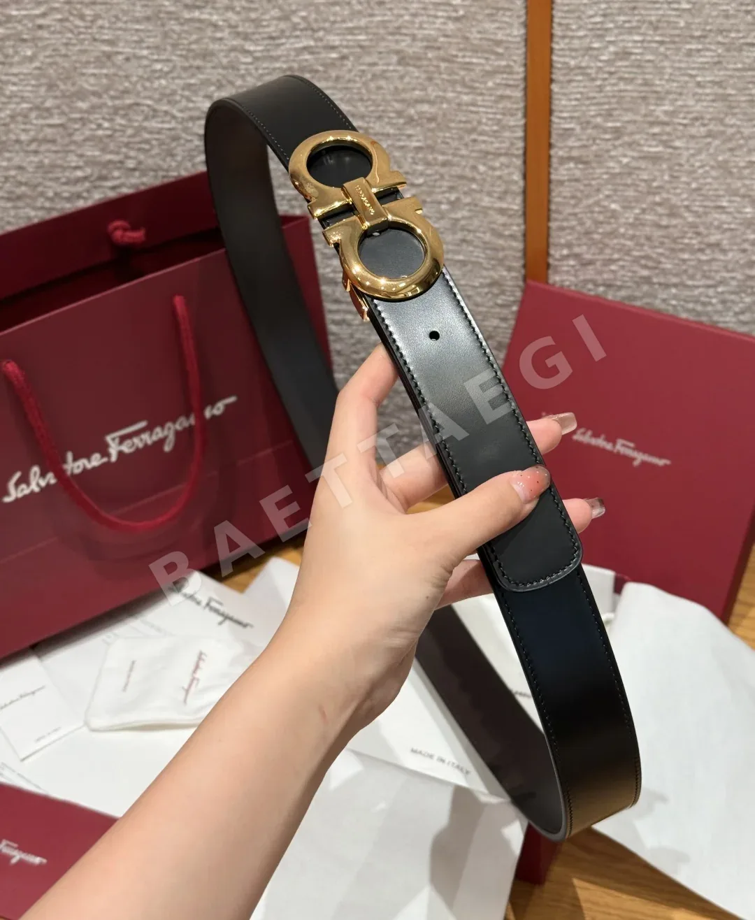 페레가모 간치니 버클 양면 가죽 벨트 상세 이미지 3