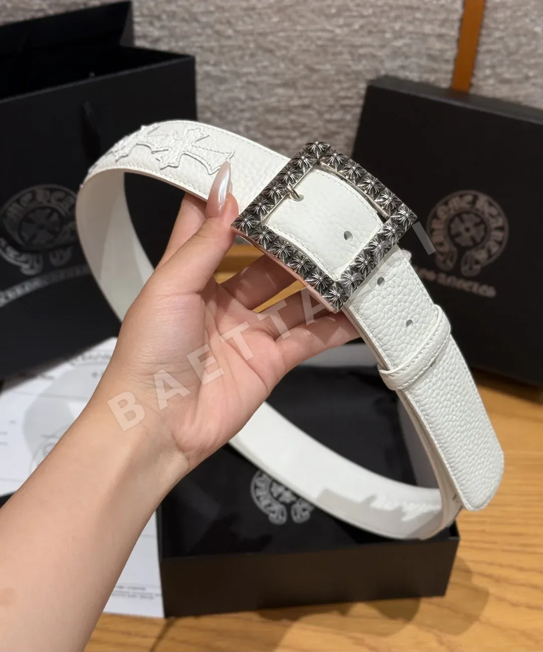 크롬하츠 플로랄 스퀘어 조각 버클 벨트 38mm 상세 이미지 3