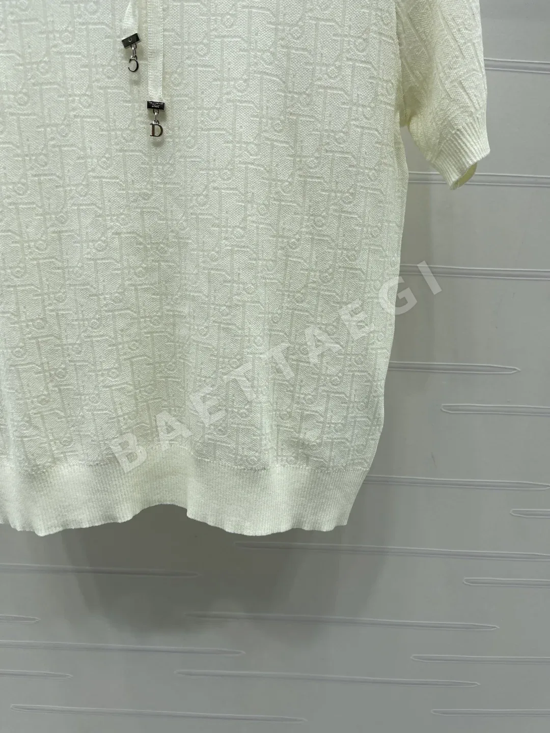 디올 자카드 라운드넥 반팔 니트 탑 상세 이미지 6