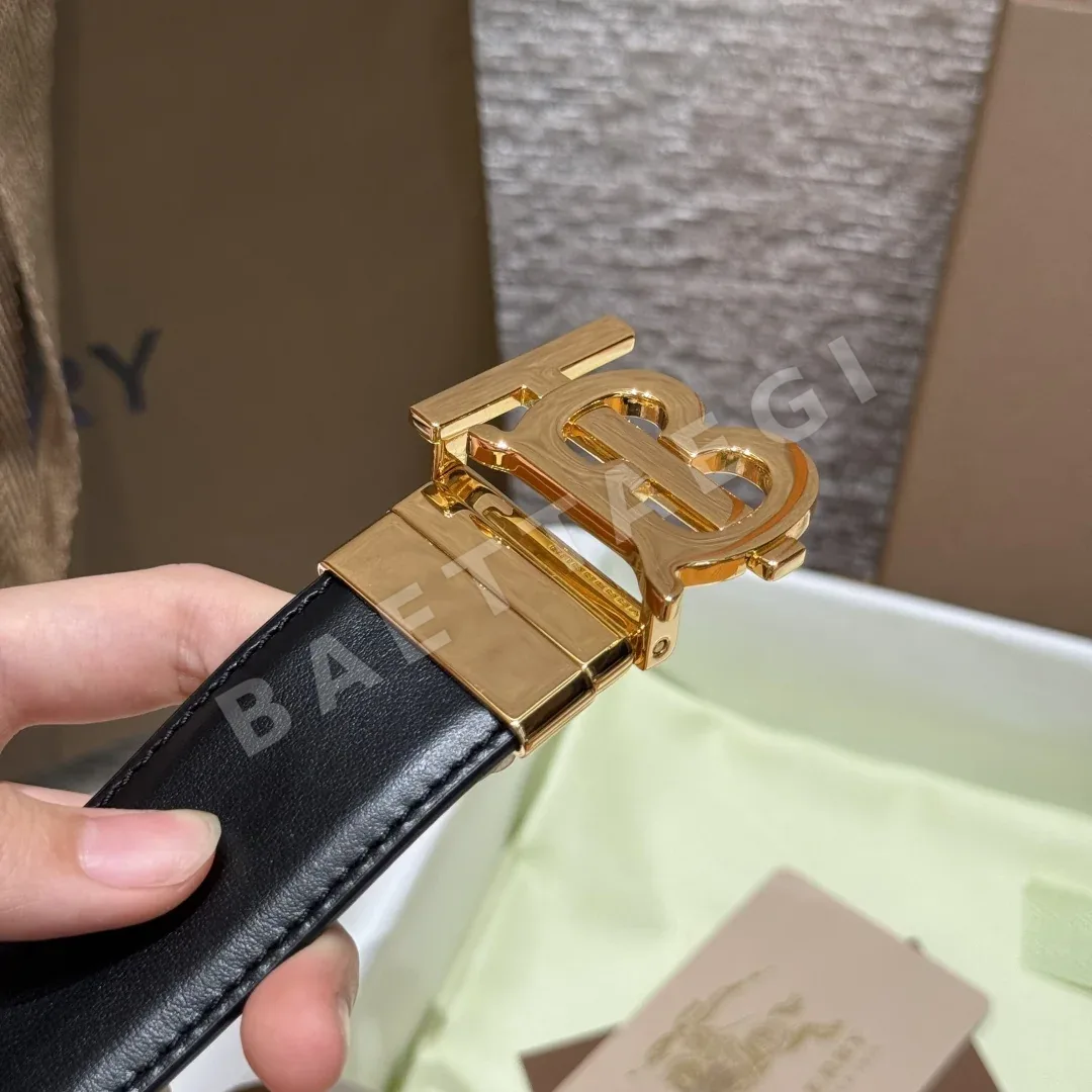 버버리 TB 로고 팔라듐 메탈 가죽 벨트 상세 이미지 5
