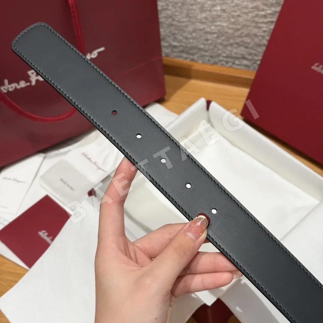 페레가모 간치니 실버 메탈 버클 양면 가죽 벨트 상세 이미지 7