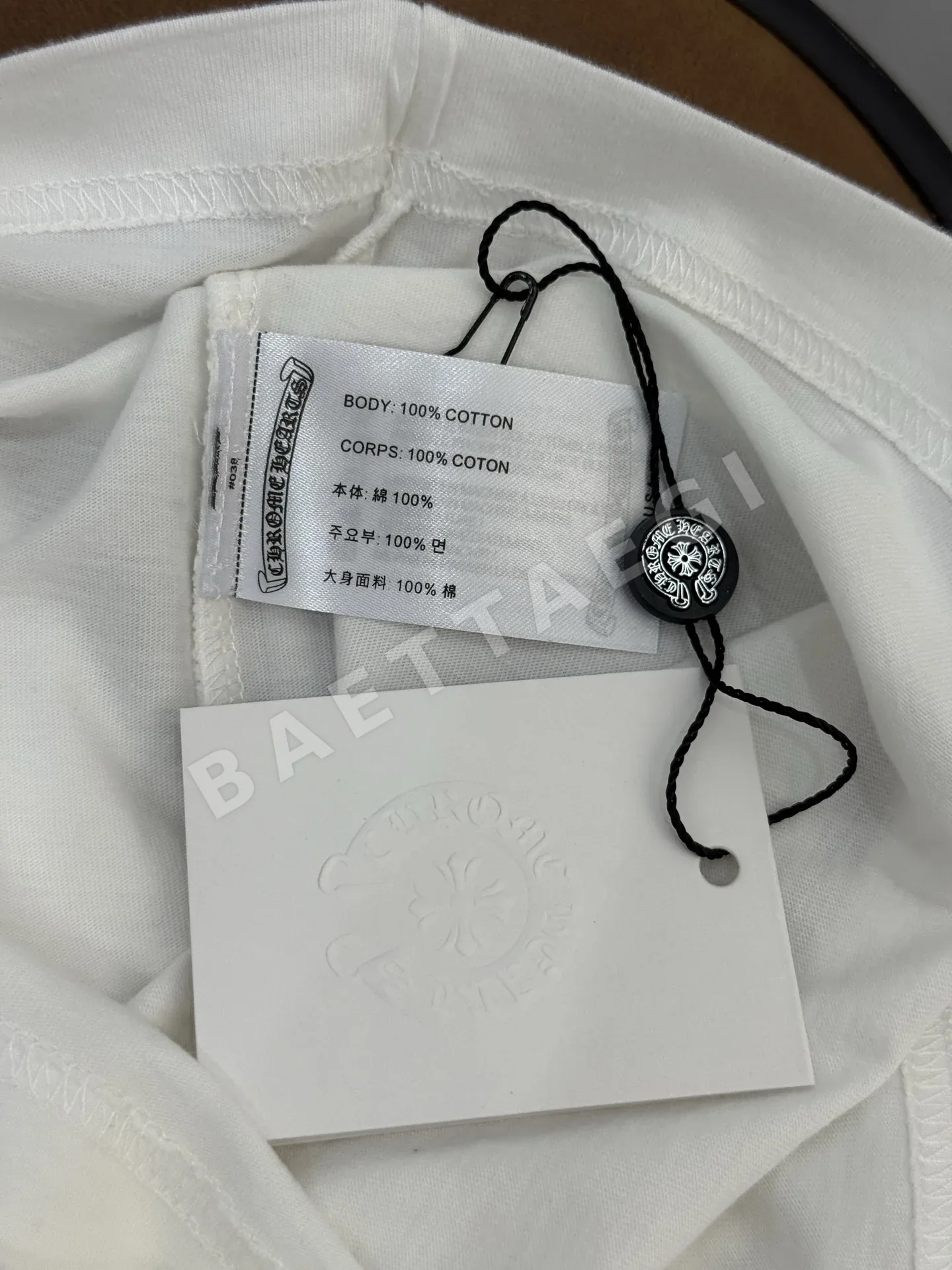 크롬하츠 흰색 파란색 크로스 프린트 남성 반팔 티셔츠 상세 이미지 9