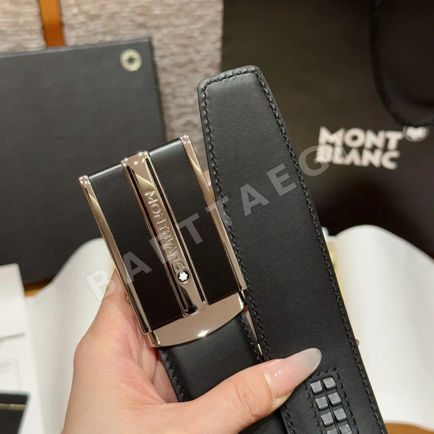 몽블랑 자동 버클 가죽 남성 벨트 상세 이미지 5