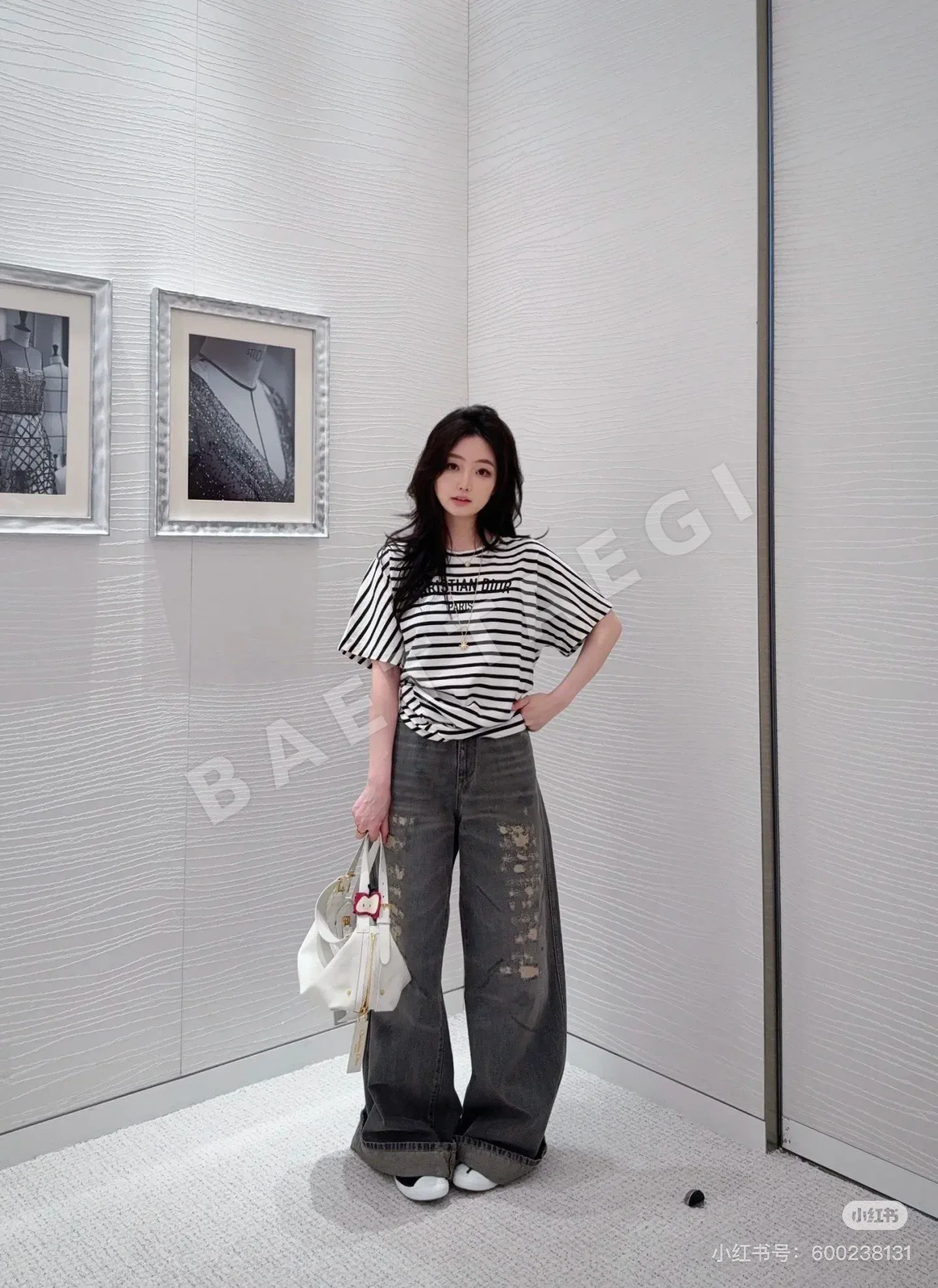 디올 데미지 와이드 레그 면 데님 바지 상세 이미지 7
