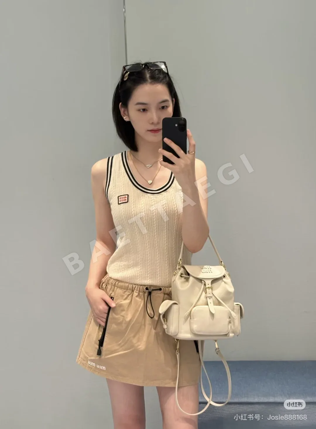 미우미우 카키 컬러 스탠드카라 긴팔 재킷 상세 이미지 7