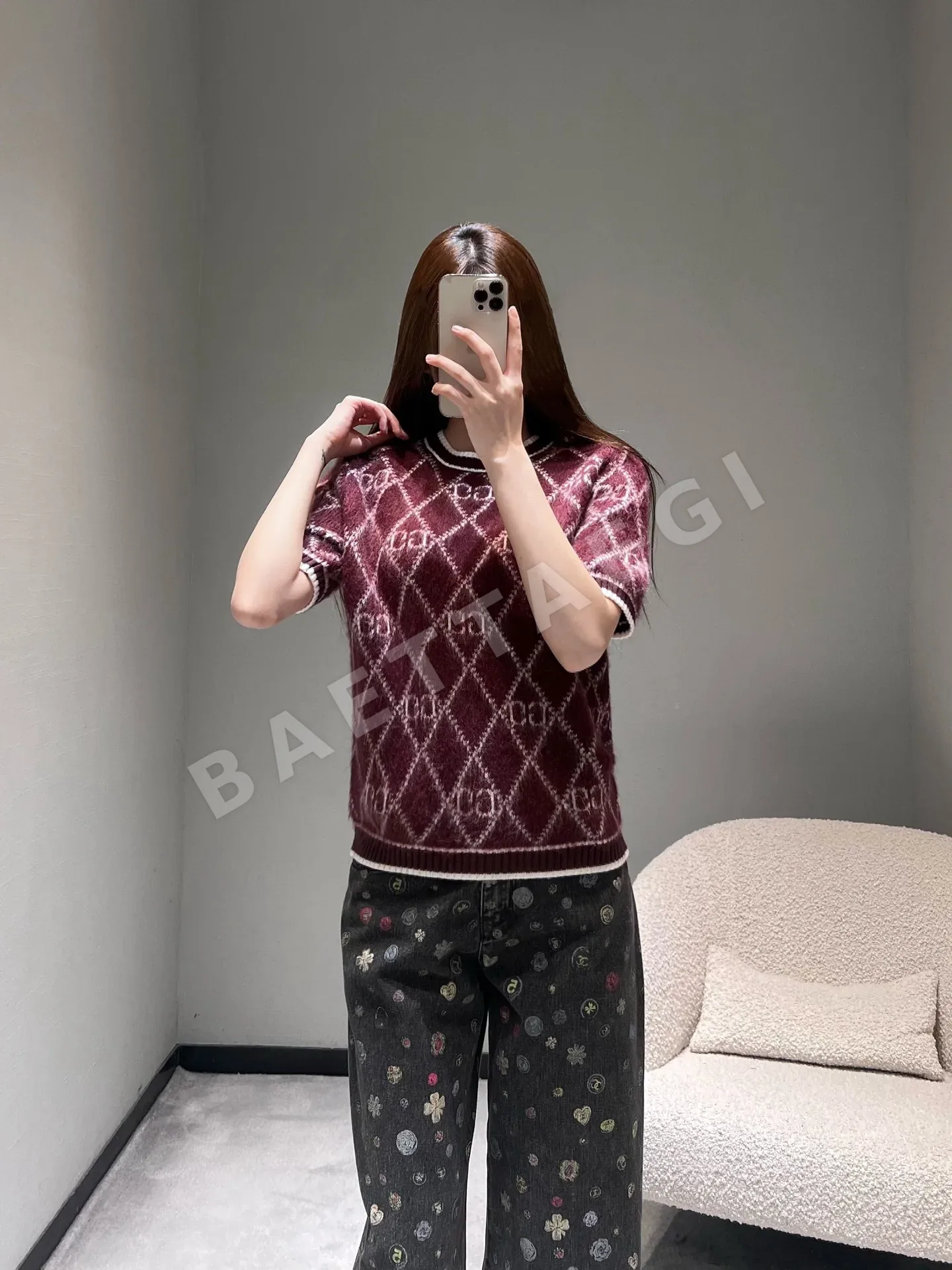 구찌 다이아몬드 자카드 여성 반팔 티셔츠 상세 이미지 7